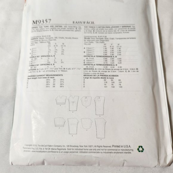 Easy Stitch N Save McCalls Pattern M9357 Caftan, Tunic, Peasant blouse, midi dre - Picture 8 of 9